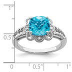 Sterling Silver Rhodium Checker-Cut Blue Topaz & Diam. Ring