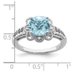Sterling Silver Rhodium Checker-Cut Sky Blue Topaz & Diam. Ring