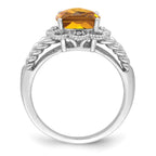 Sterling Silver Rhodium Checker-Cut Whiskey Quartz & Diam. Ring