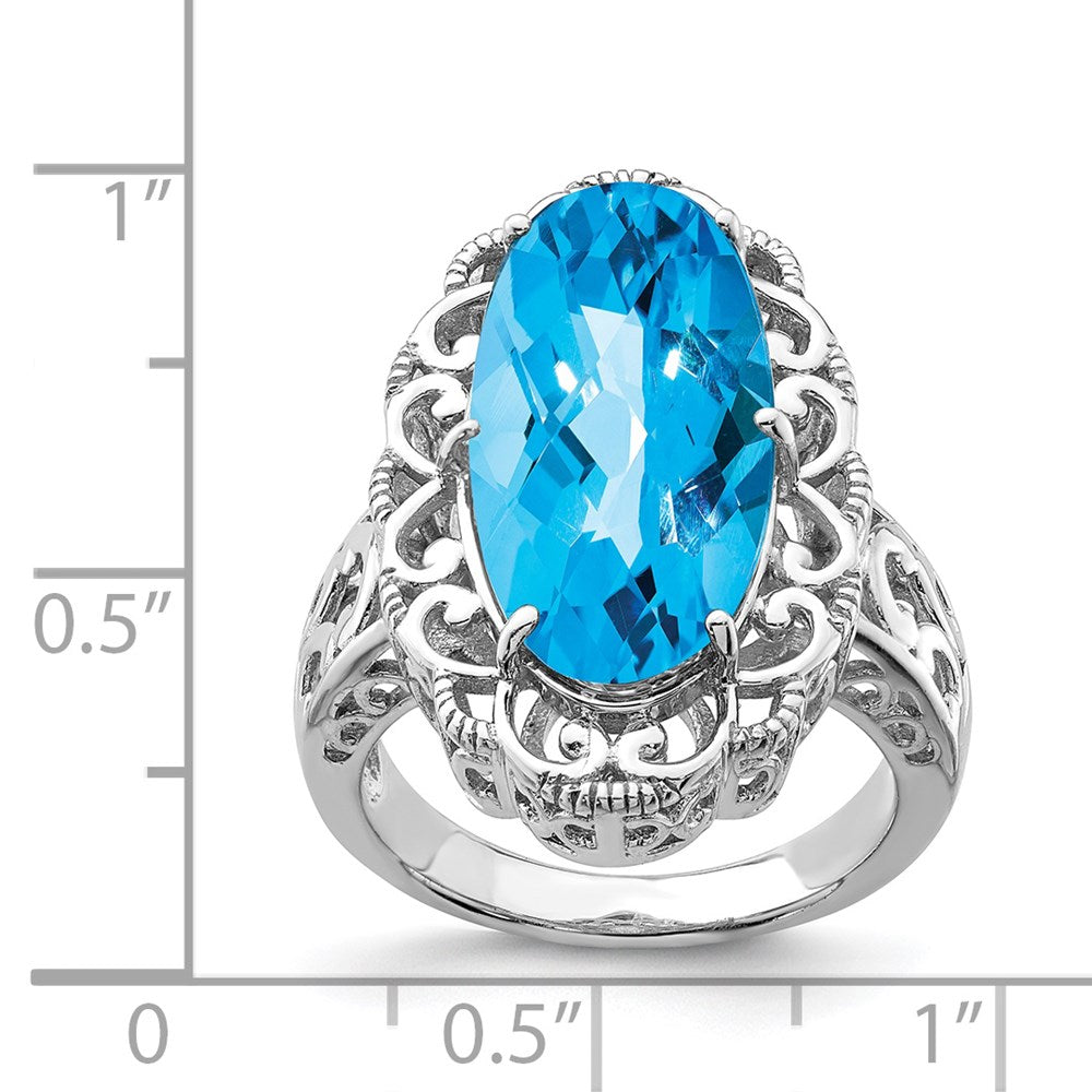 Sterling Silver Rhodium Oval Blue Topaz Ring