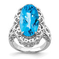 Sterling Silver Rhodium Oval Blue Topaz Ring