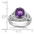 Sterling Silver Rhodium-plated Oval Amethyst & Diamond Ring