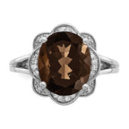Sterling Silver Rhodium Oval Smoky Quartz & Diam. Ring