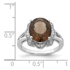 Sterling Silver Rhodium Oval Smoky Quartz & Diam. Ring