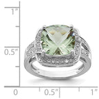 Sterling Silver Rhodium Checker-Cut Green Quartz & Diam. Ring