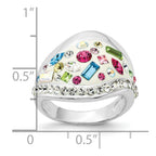 Sterling Silver Stellux Multi-Color Crystal White Ring