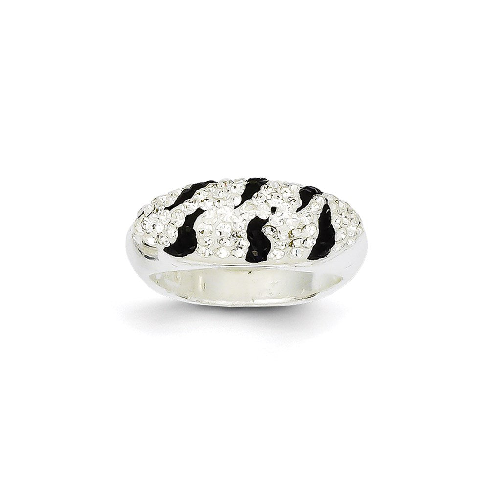 Sterling Silver Stellux Crystal Black and White Animal Print Ring