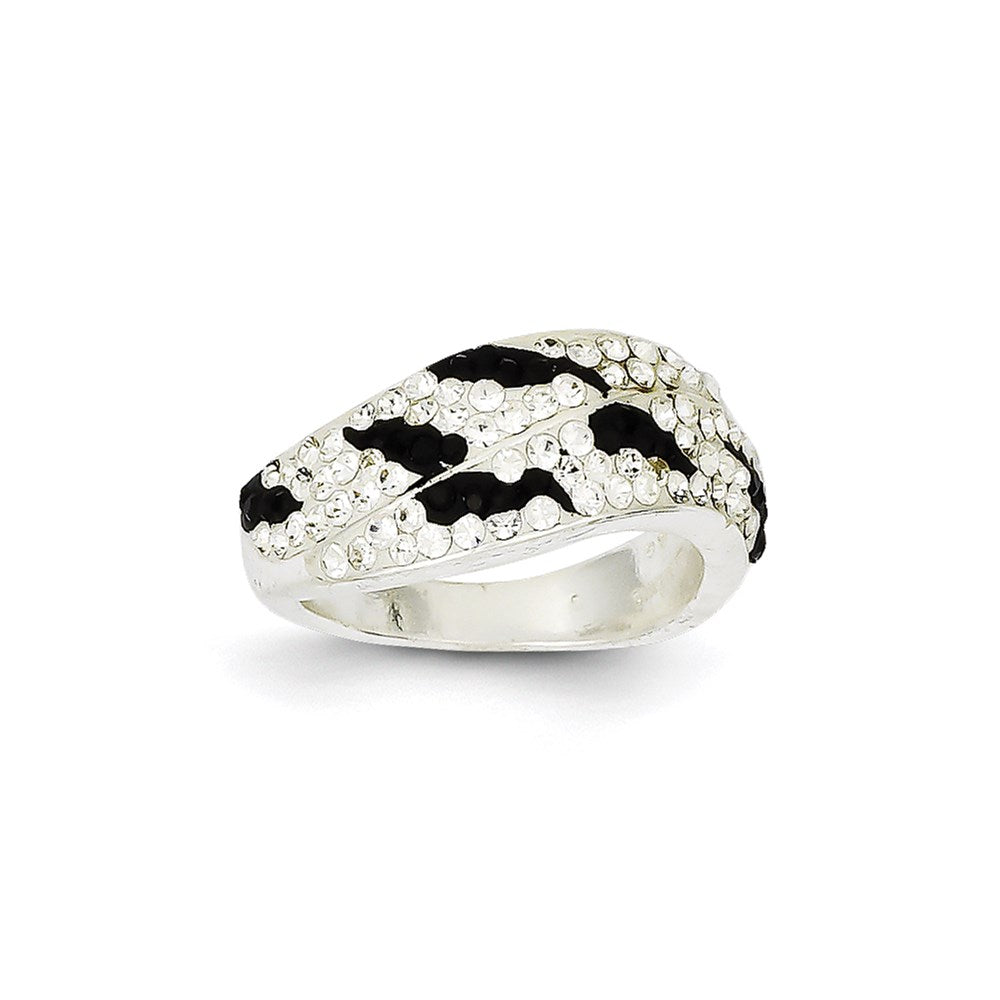 Sterling Silver Stellux Crystal Black and White Animal Print Ring