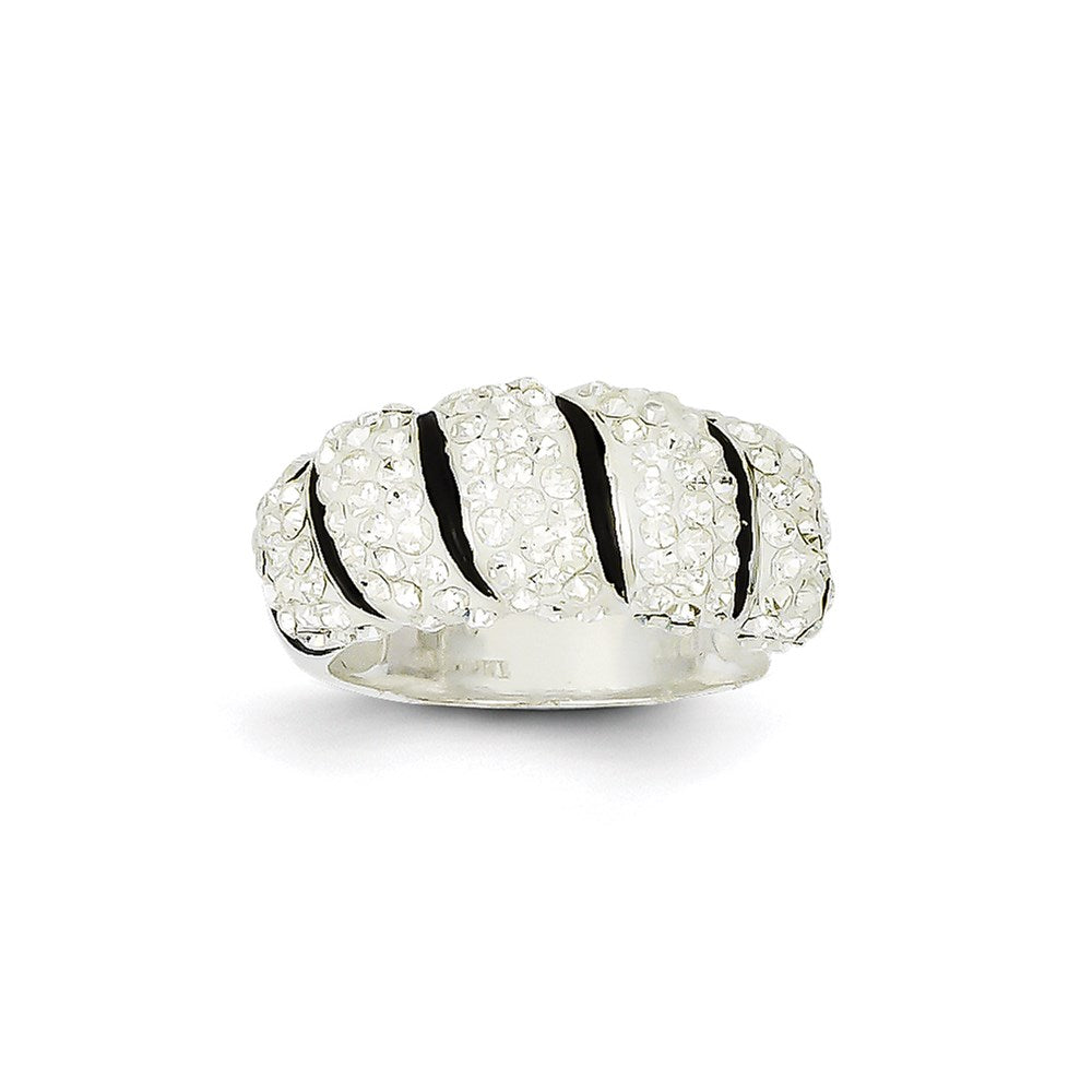 Sterling Silver Stellux Crystal Black/White Animal Print Ring