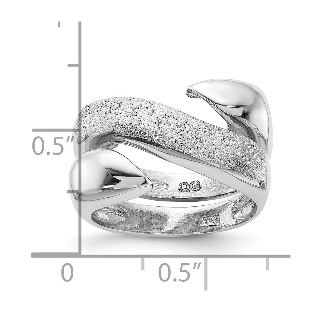 Sterling Silver Rhodium Plated Polished and Textured Swirl Ring