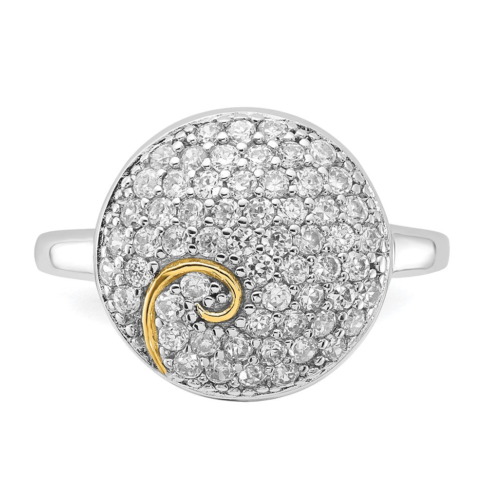 Sterling Silver & Gold-plated CZ Circle Swirl Ring