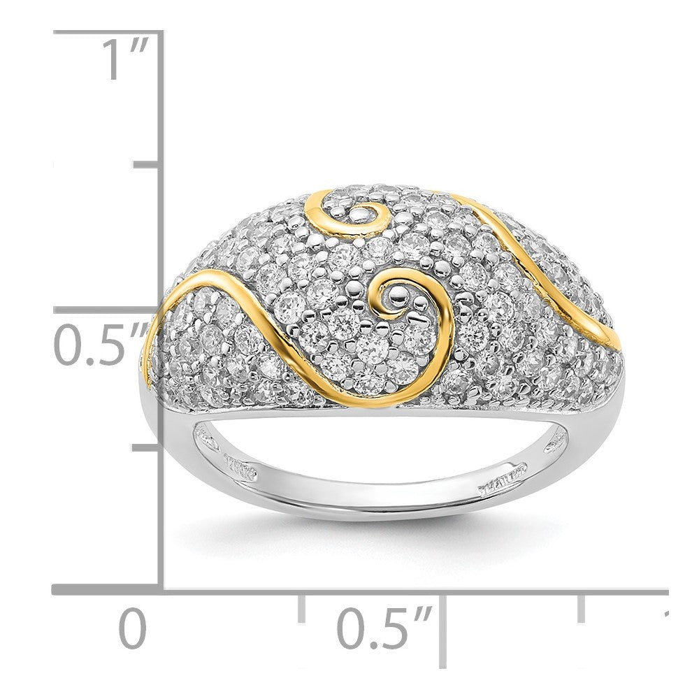 Sterling Silver Gold-plated CZ Swirl Ring