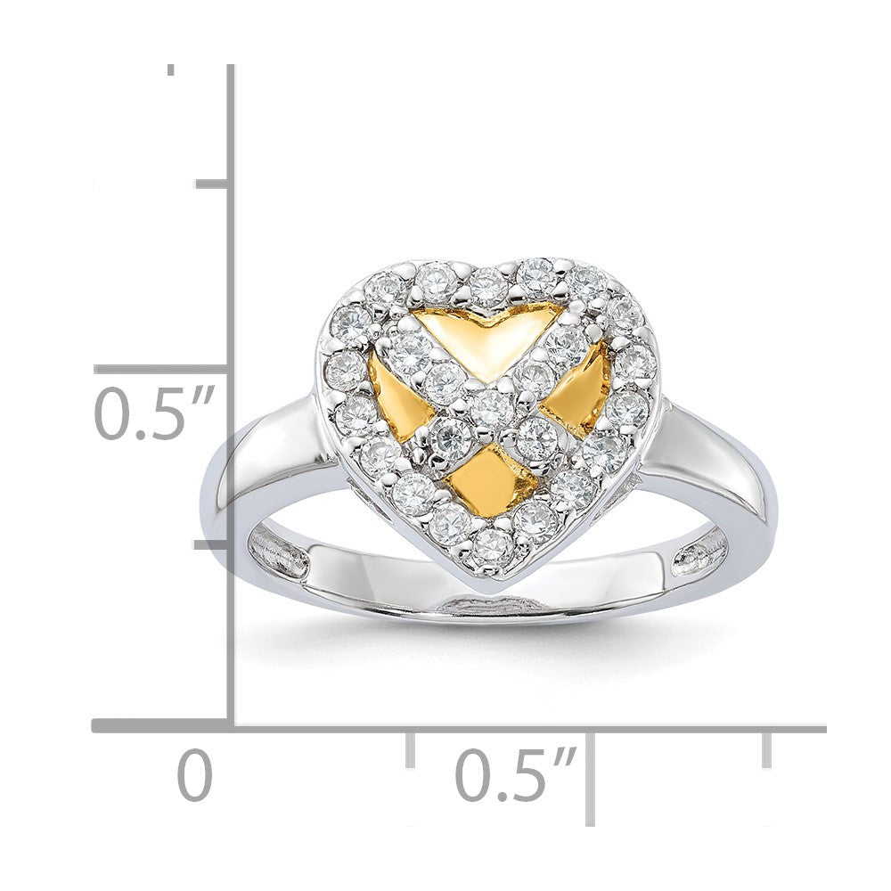 Sterling Silver & Gold-Plated CZ Heart Ring