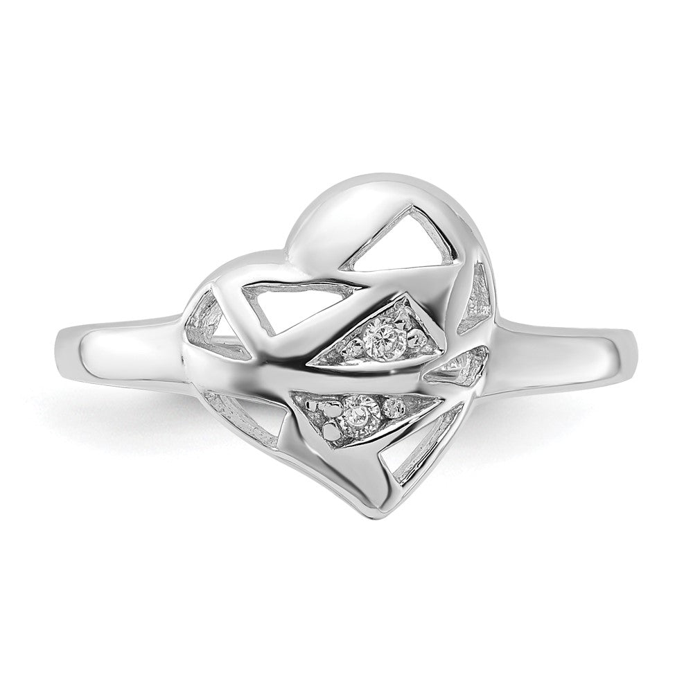 Sterling Silver Rhodium Plated CZ Heart Ring