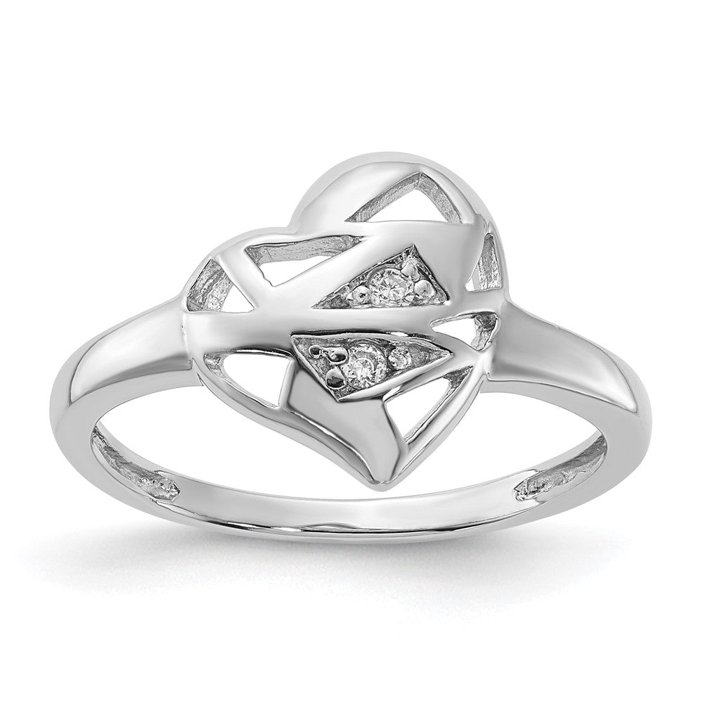 Sterling Silver Rhodium Plated CZ Heart Ring