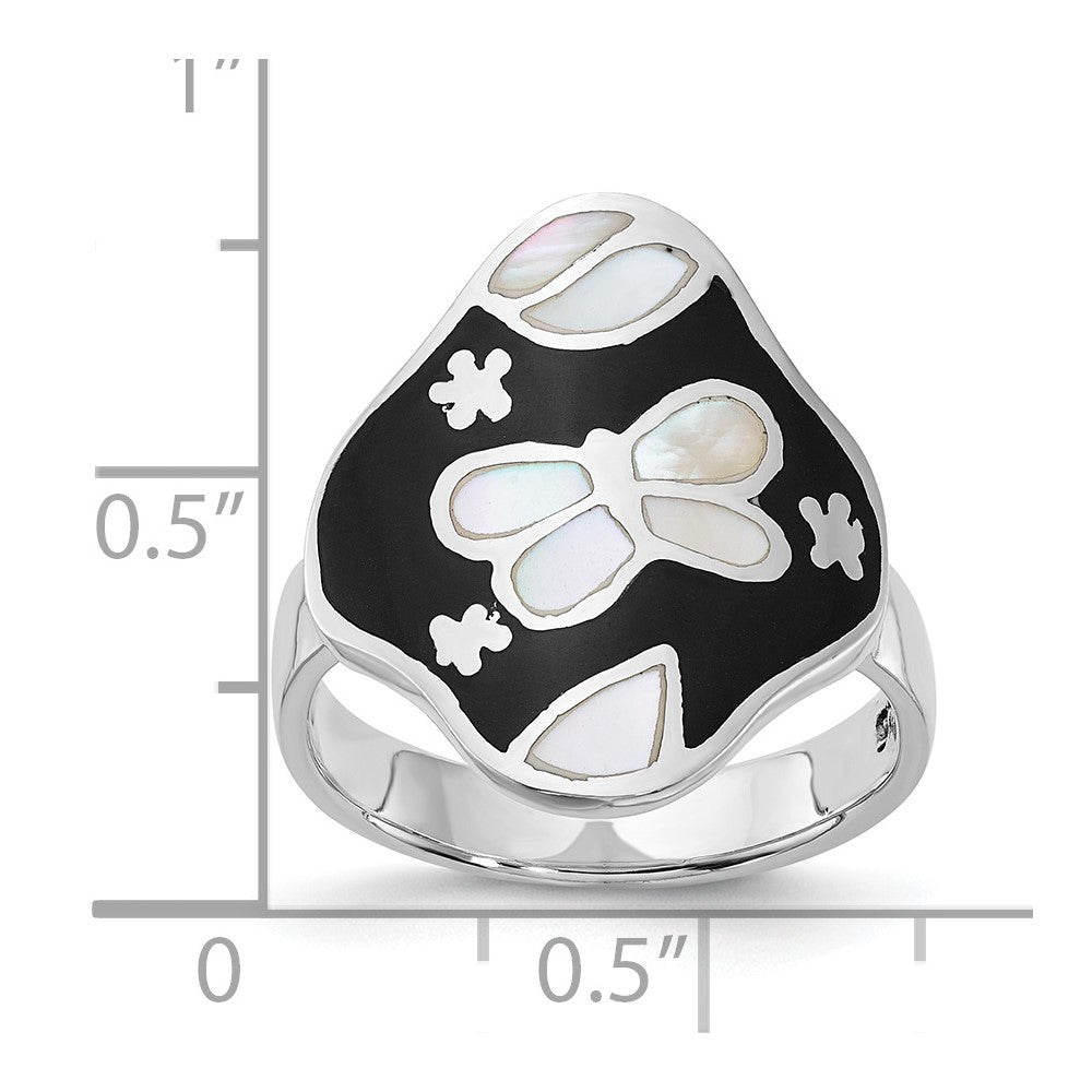 Sterling Silver Mother of Pearl & Simulated Stone Floral Butterfly Ring