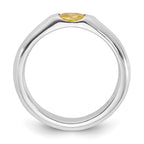Sterling Silver Yellow Oval CZ Half Bezel Ring