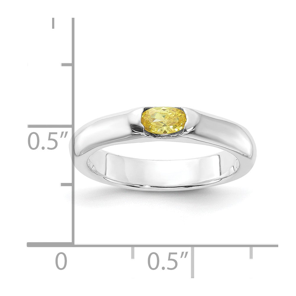 Sterling Silver Yellow Oval CZ Half Bezel Ring