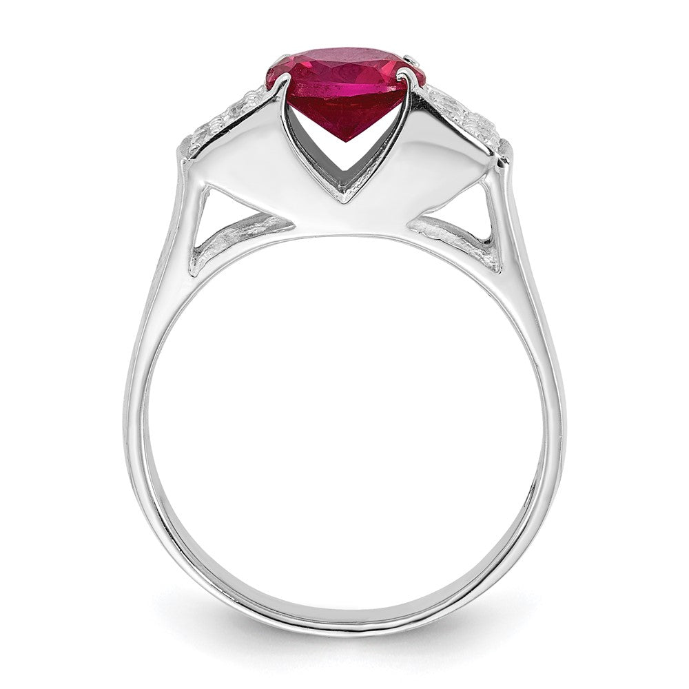 Sterling Silver Red Round w/Pav‚ Sides CZ Ring