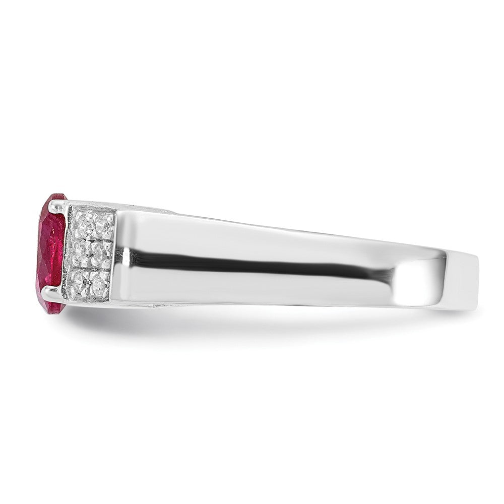 Sterling Silver Red Round w/Pav‚ Sides CZ Ring
