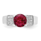 Sterling Silver Red Round w/Pav‚ Sides CZ Ring