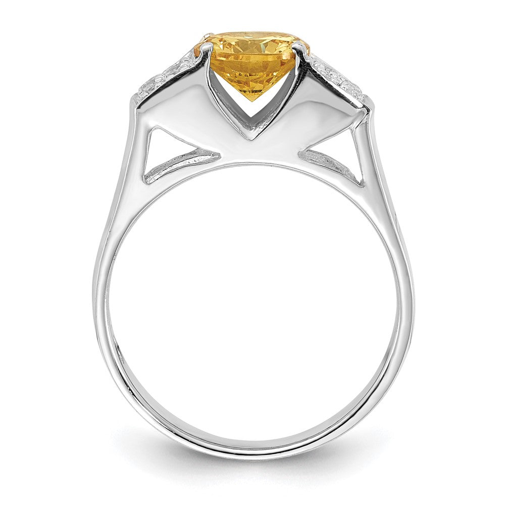 Sterling Silver Yellow Round w/Pav‚ Sides CZ Ring