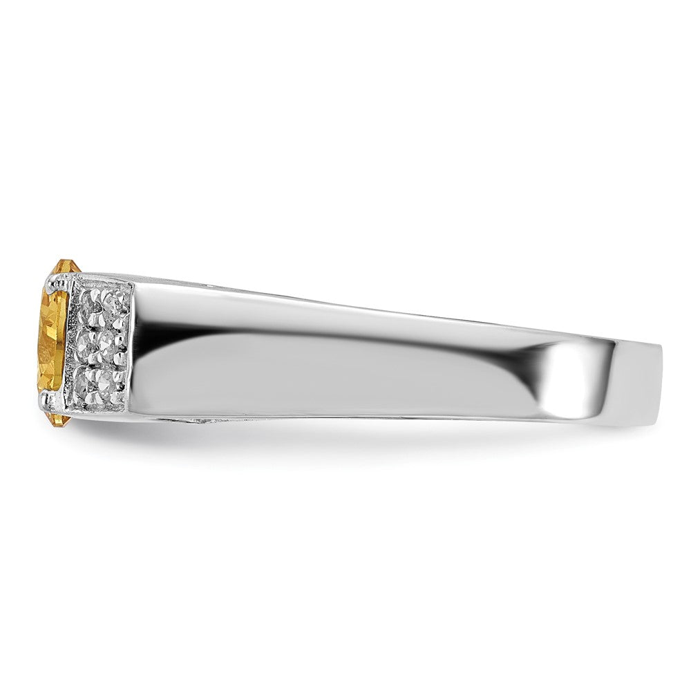 Sterling Silver Yellow Round w/Pav‚ Sides CZ Ring