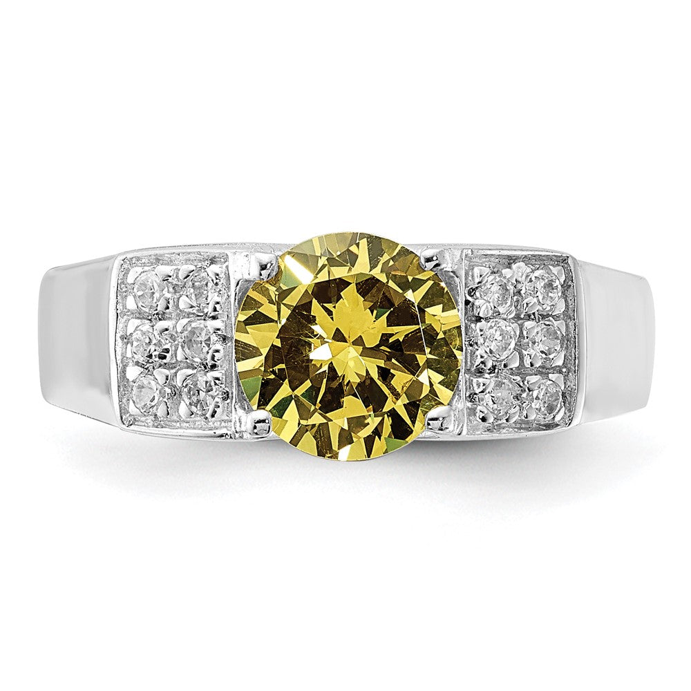 Sterling Silver Yellow Round w/Pav‚ Sides CZ Ring