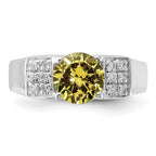 Sterling Silver Yellow Round w/Pav‚ Sides CZ Ring