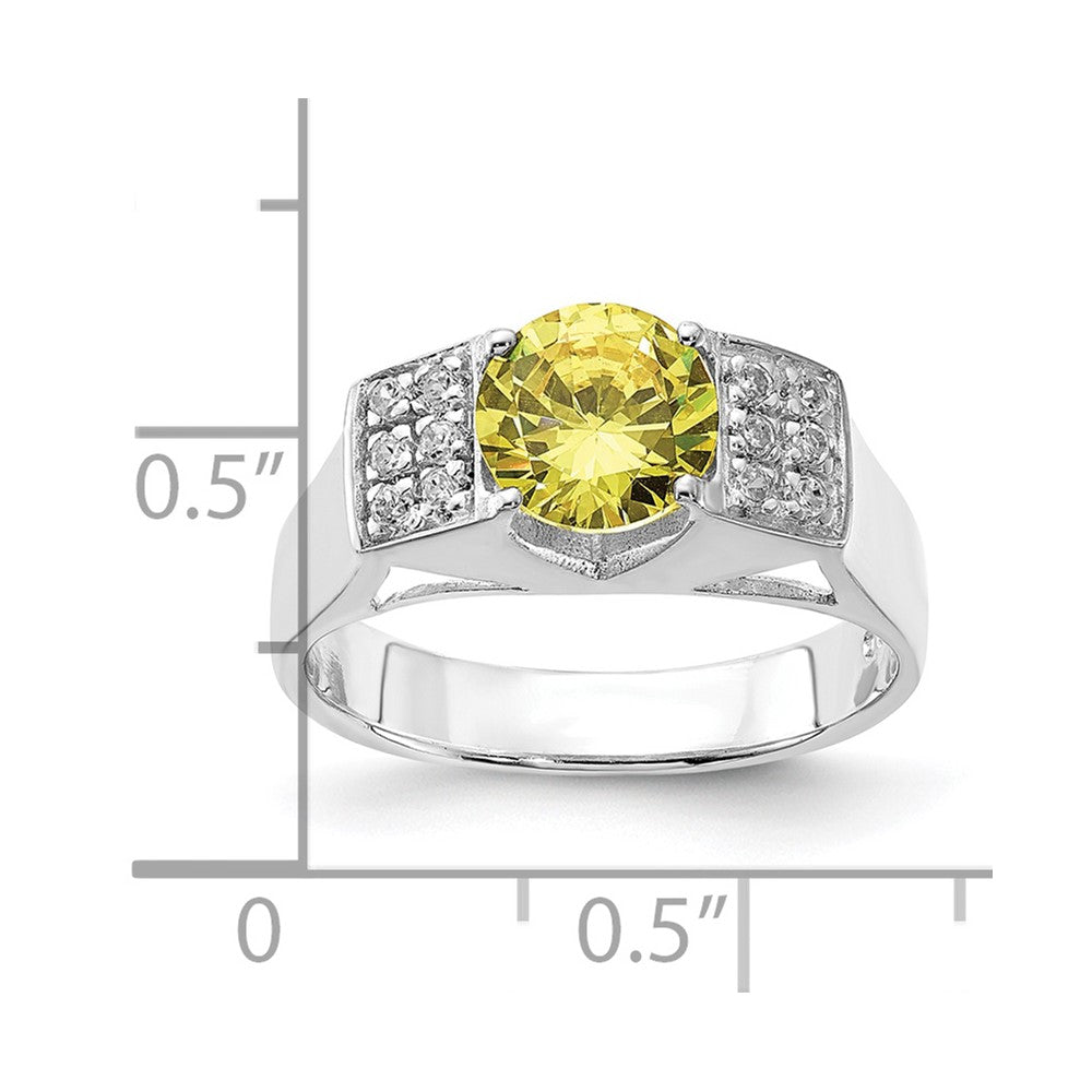 Sterling Silver Yellow Round w/Pav‚ Sides CZ Ring
