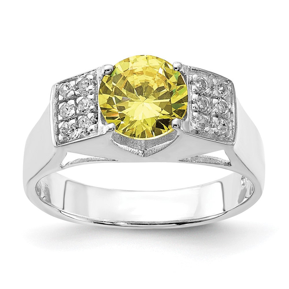 Sterling Silver Yellow Round w/Pav‚ Sides CZ Ring