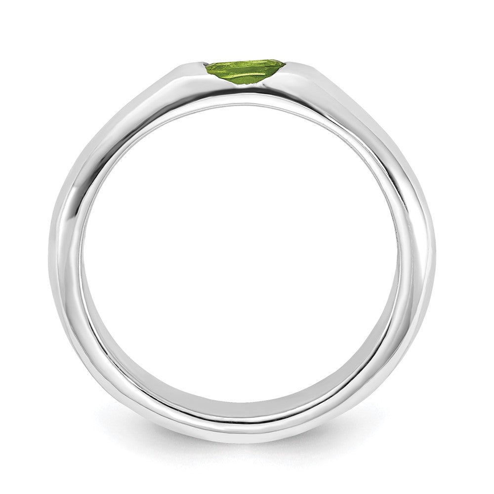 Sterling Silver Lime Green Oval CZ Half Bezel Ring