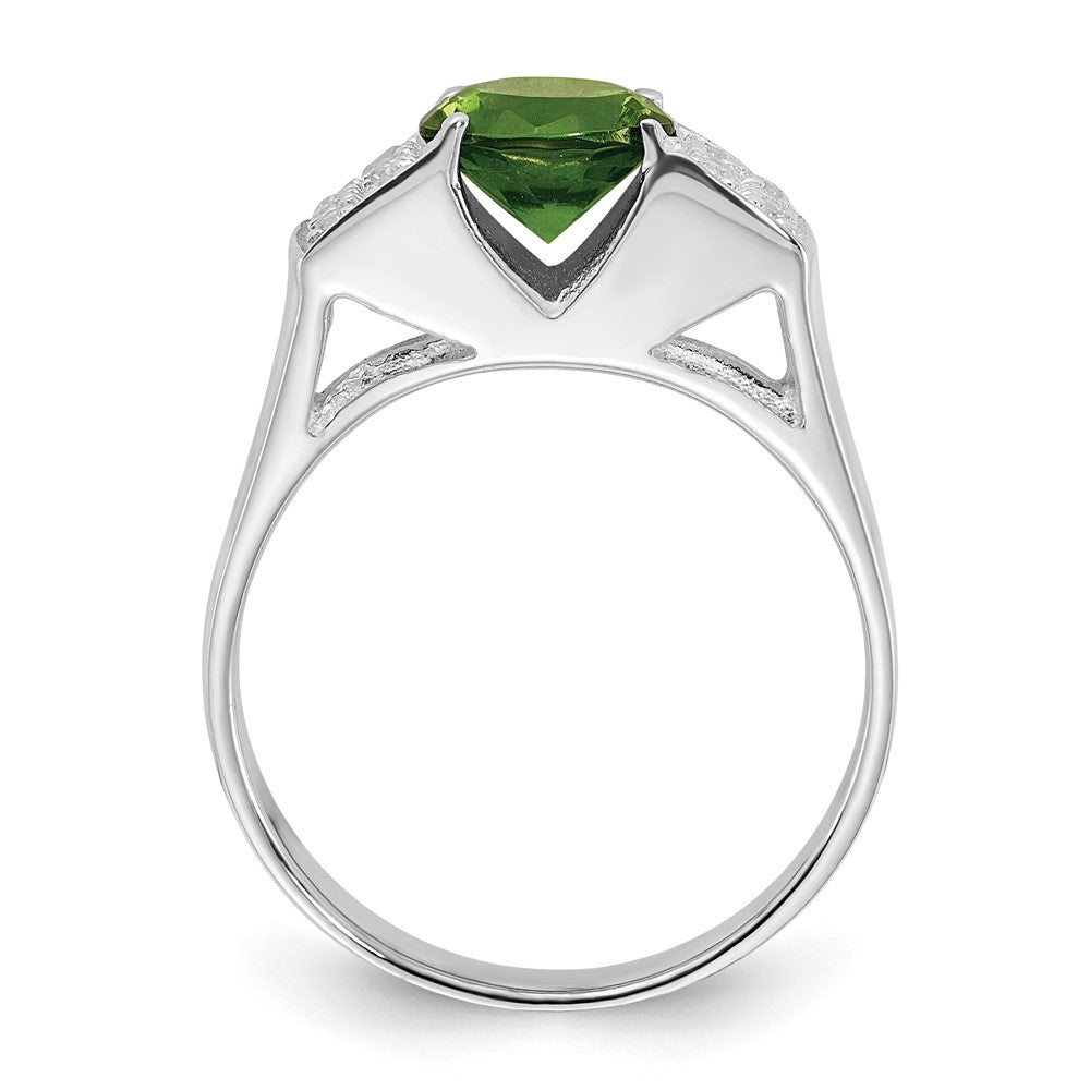 Sterling Silver Lime Green Round w/Pav‚ Sides CZ Ring