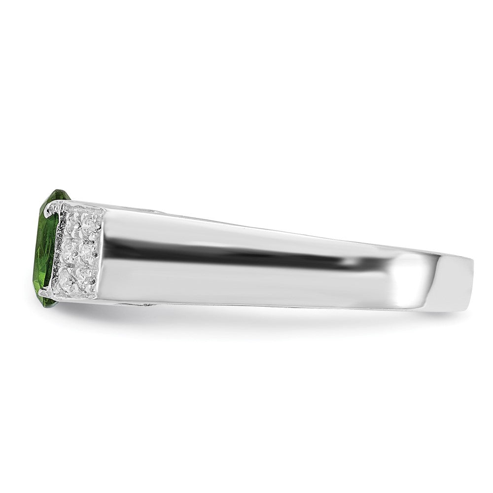 Sterling Silver Lime Green Round w/Pav‚ Sides CZ Ring