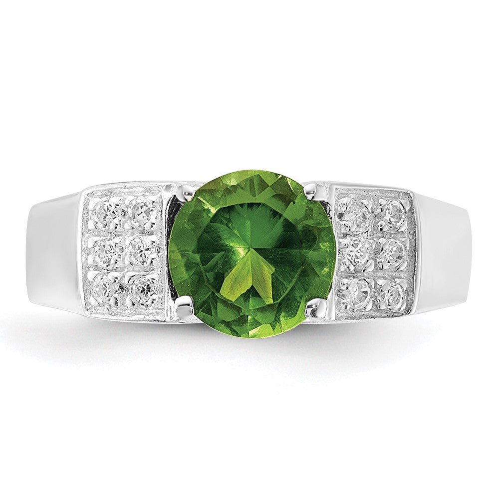 Sterling Silver Lime Green Round w/Pav‚ Sides CZ Ring