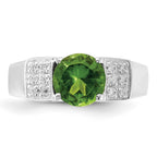 Sterling Silver Lime Green Round w/Pav‚ Sides CZ Ring