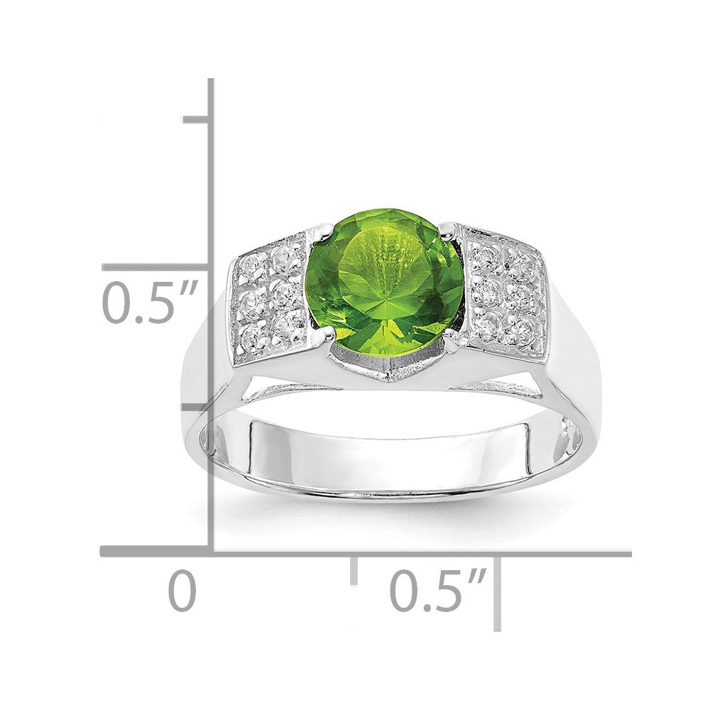 Sterling Silver Lime Green Round w/Pav‚ Sides CZ Ring