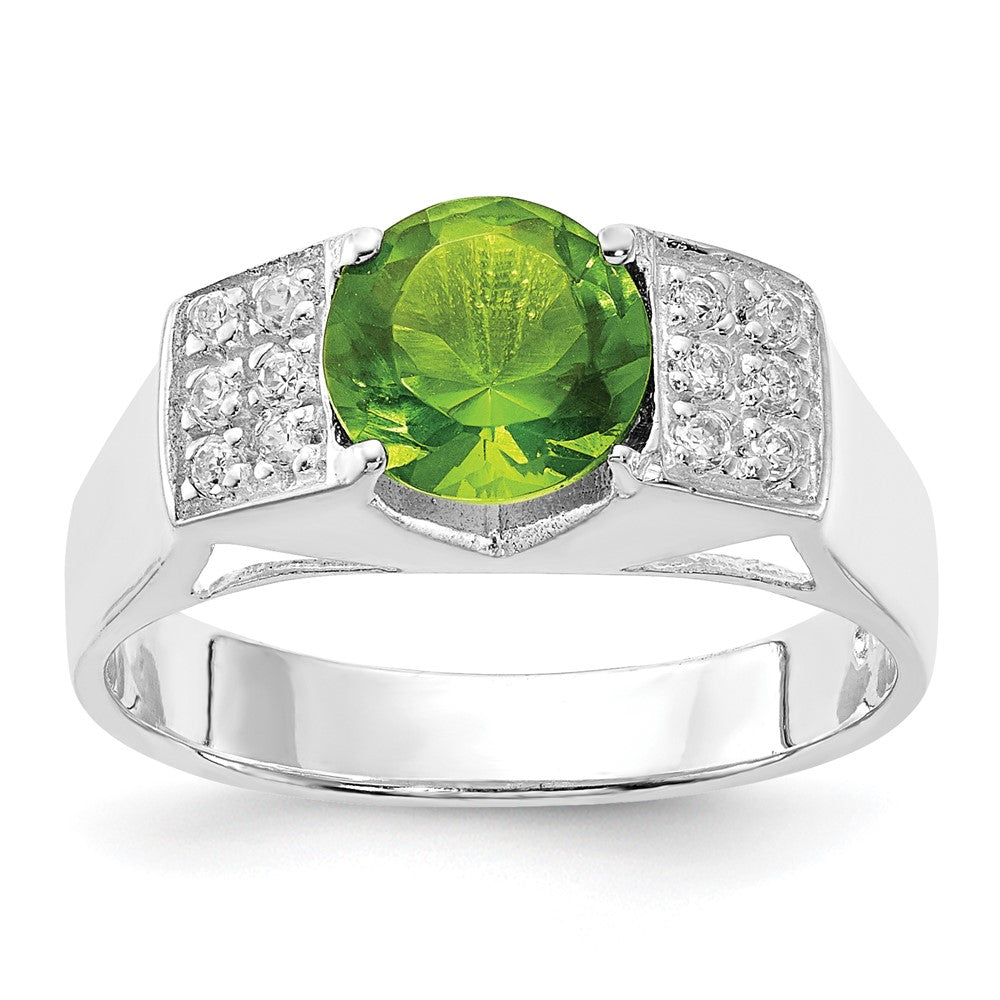 Sterling Silver Lime Green Round w/Pav‚ Sides CZ Ring