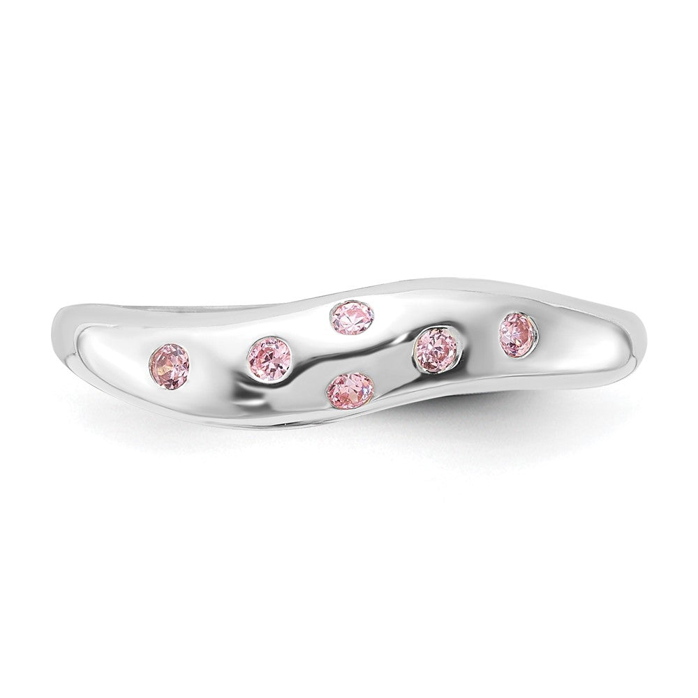 Sterling Silver Pink CZ Wavy Ring