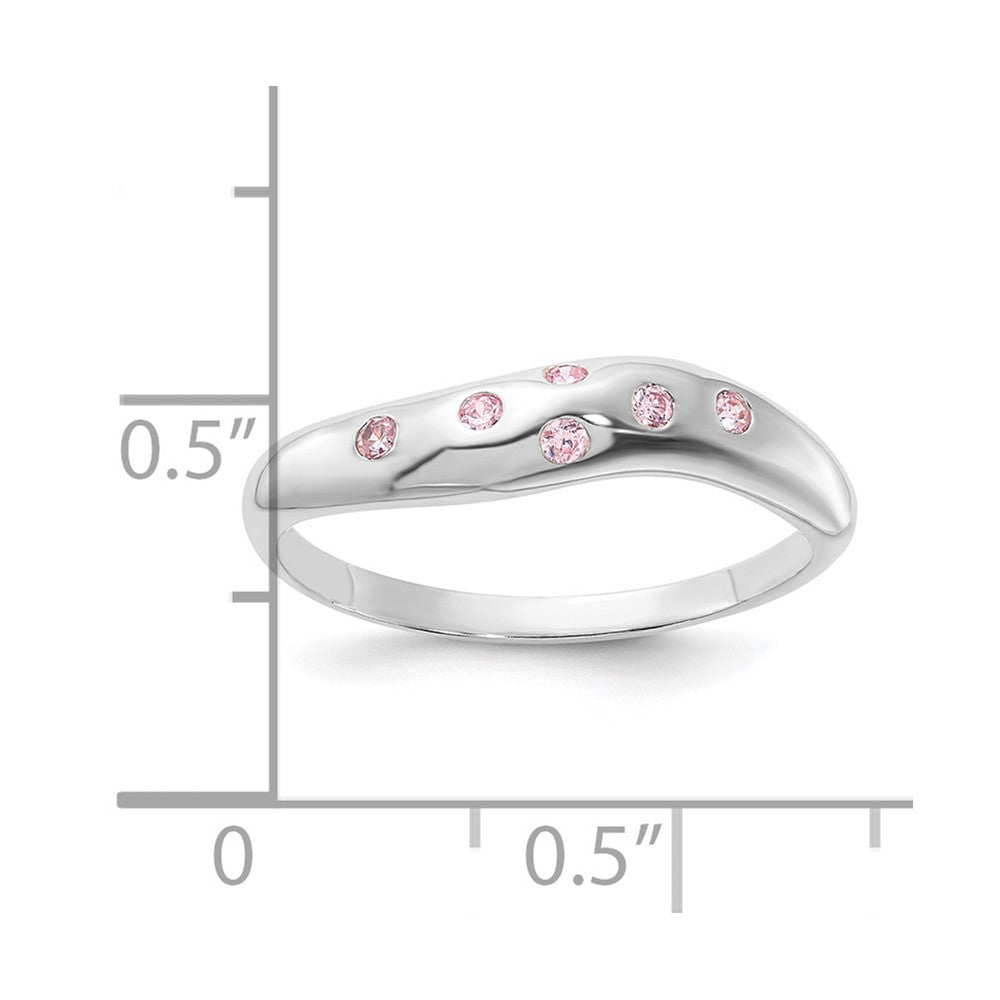 Sterling Silver Pink CZ Wavy Ring