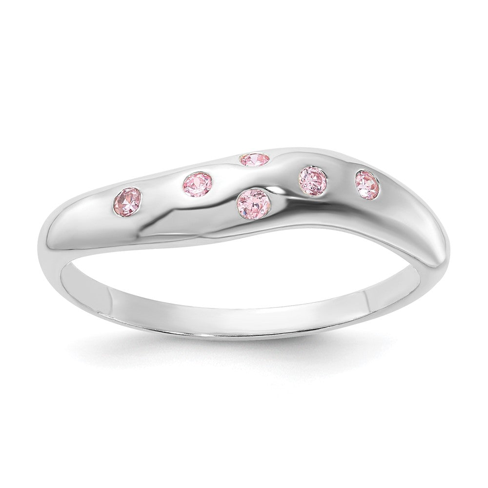 Sterling Silver Pink CZ Wavy Ring