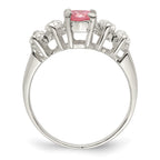 Sterling Silver Pink Round CZ w/Side Stones Ring