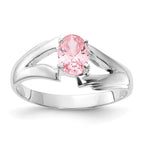 Sterling Silver Polished Pink Oval CZ Ring