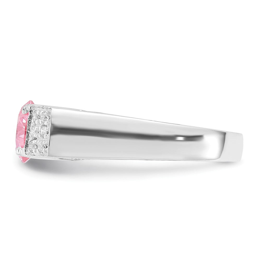 Sterling Silver Pink Round w/Pav‚ Sides CZ Ring