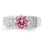 Sterling Silver Pink Round w/Pav‚ Sides CZ Ring