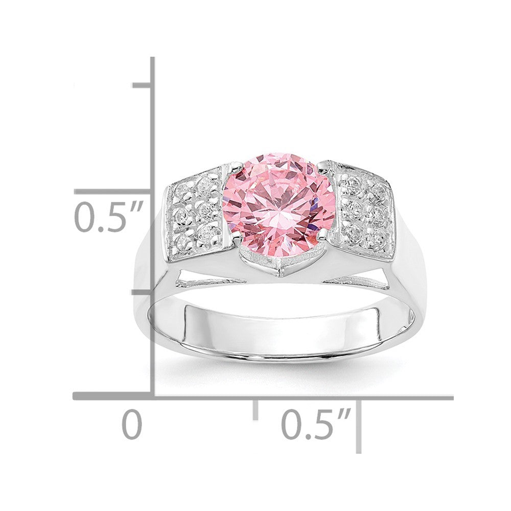 Sterling Silver Pink Round w/Pav‚ Sides CZ Ring