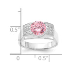 Sterling Silver Pink Round w/Pav‚ Sides CZ Ring