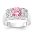 Sterling Silver Pink Round w/Pav‚ Sides CZ Ring