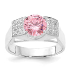 Sterling Silver Pink Round w/Pav‚ Sides CZ Ring