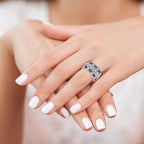 Sterling Silver Rhodium plated Blue & White CZ 3 Band Set
